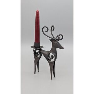 Rustic Deer Candle Holder Christmas Hand Forged Iron Stag Candle Stick Holder